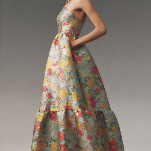 Mac Duggal Strapless Floral Broccade Maxi Dress - Picture 4 of 4